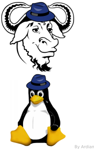 GNU/Linux wearing Fedora hat